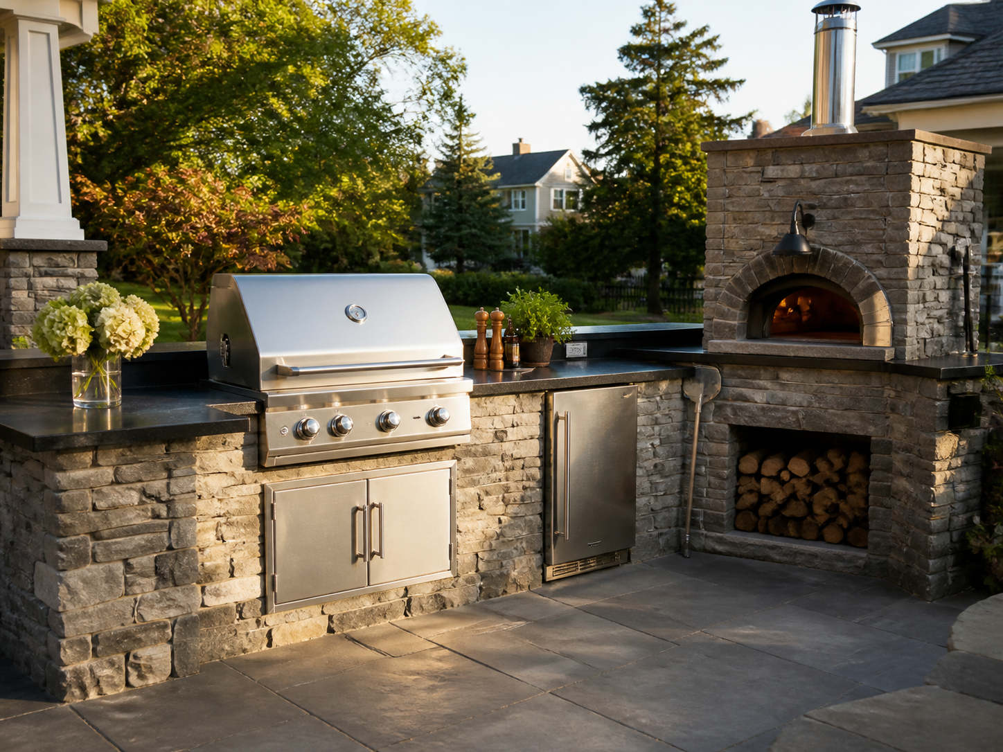 Brick masonry base for a custom covered outdoor kitchen